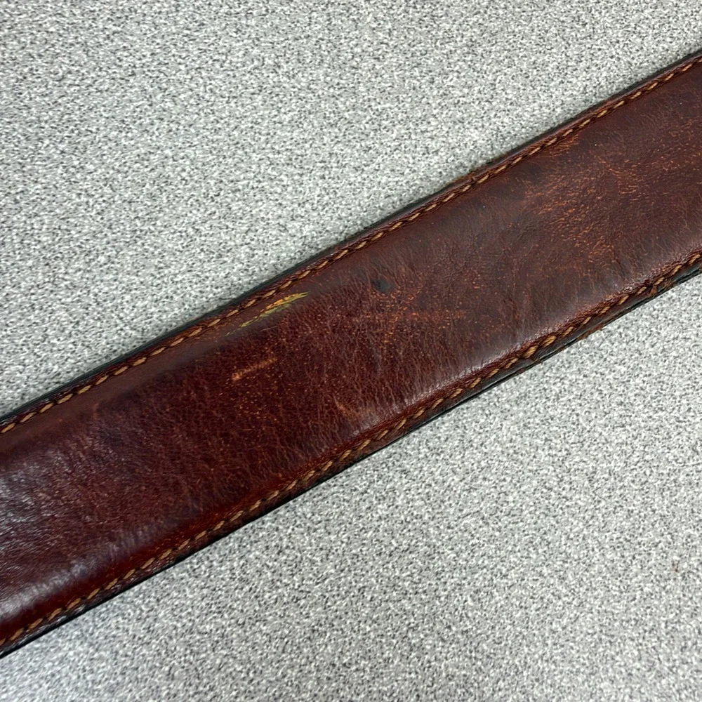 Vera Pelle Belt Mens 30 Brown Leather Stitched Edge Single Prong Buckle Casual
